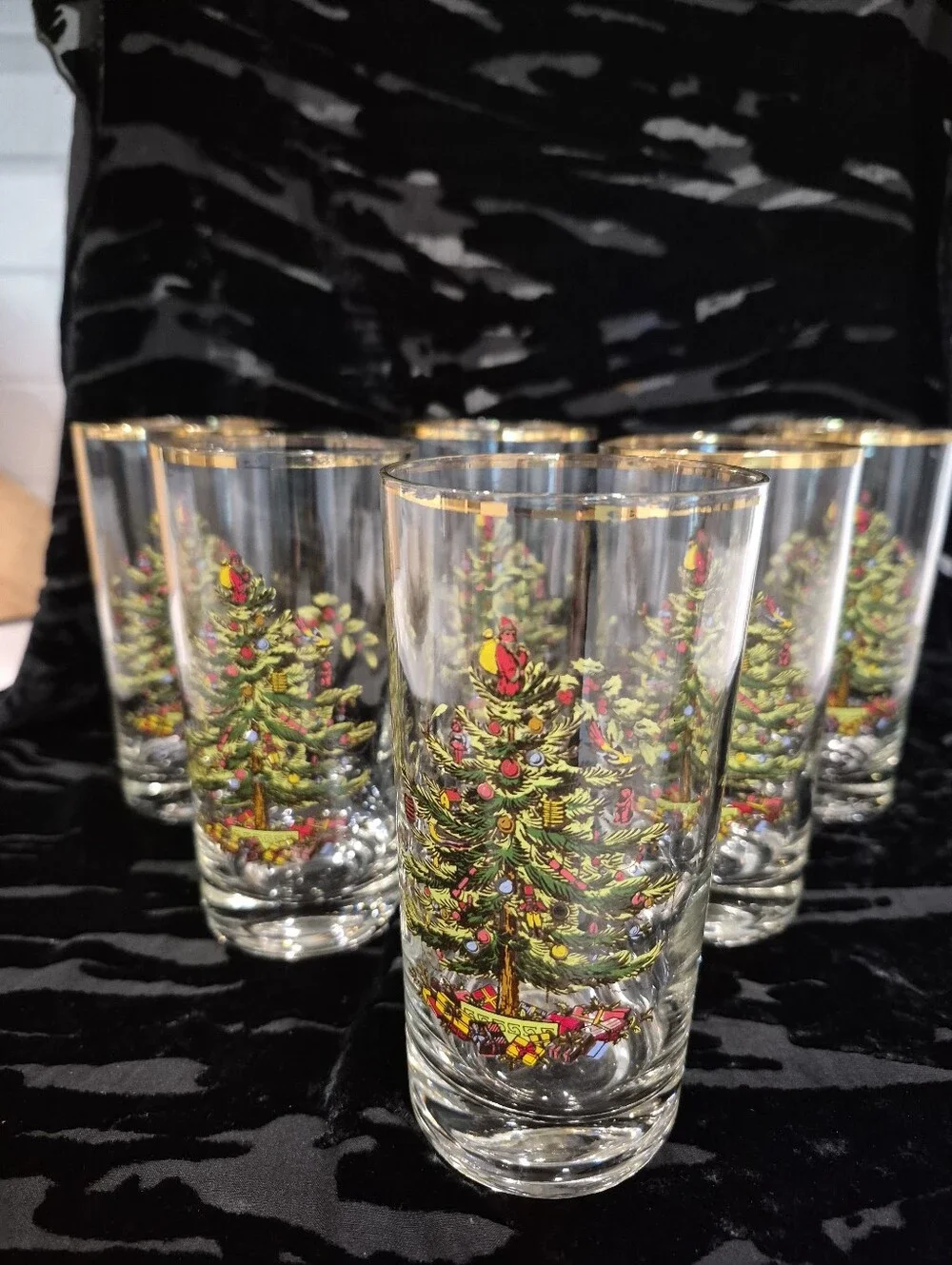 Vintage 1980s - 1990s Spode Christmas Tree 14oz Highball Glasses - Set of 6